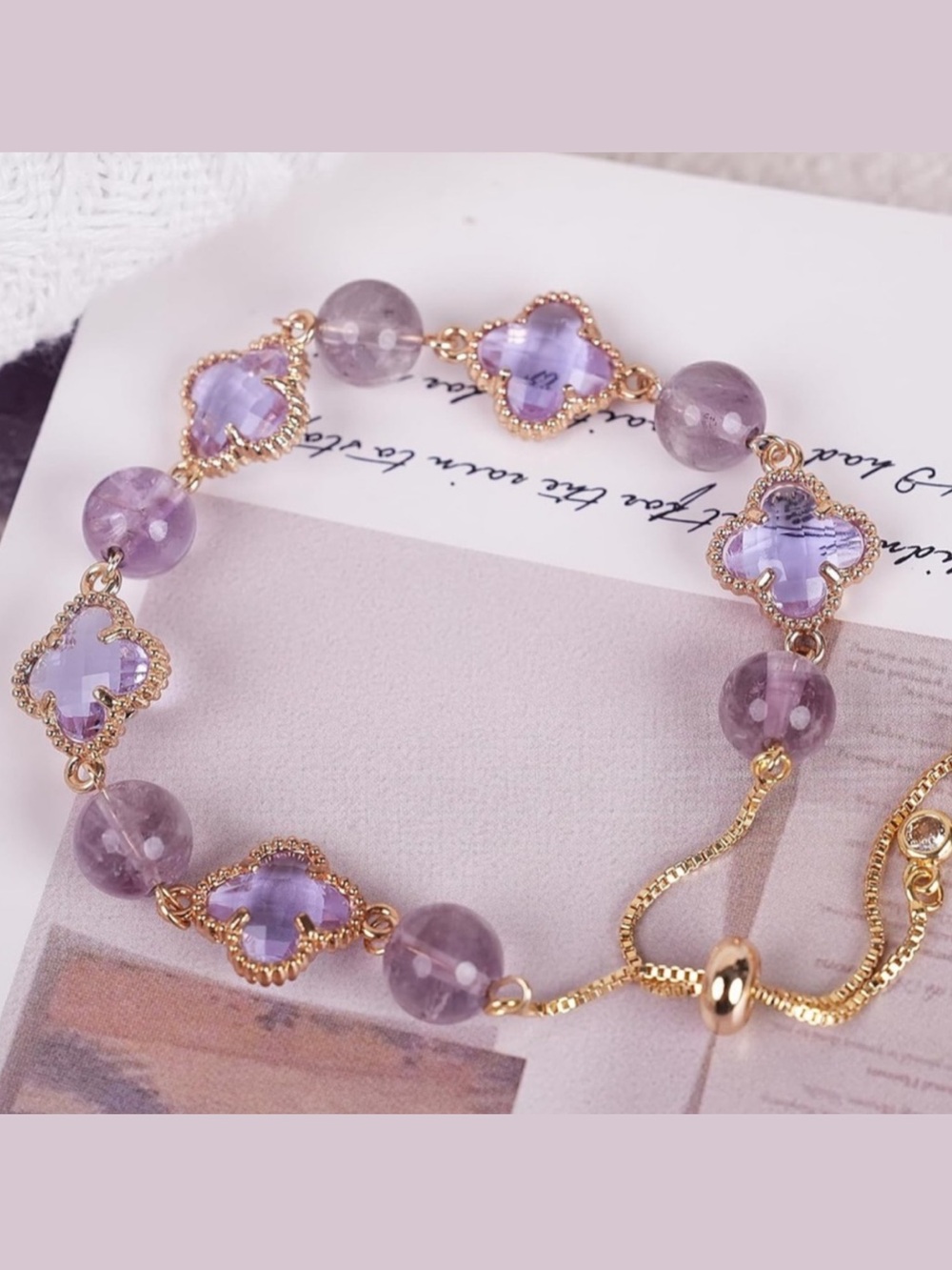 🆕New Purple Amethyst Four Leaf Clover Bracelet - Picture 16 of 16